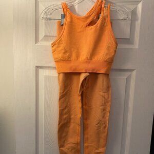 GYMSHARK Ultra Seamless Sports Bra And Legging Set In Neon Orange XS